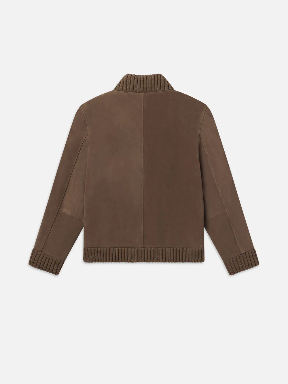 Rib Collar Suede Bomber -- Soft Mocha