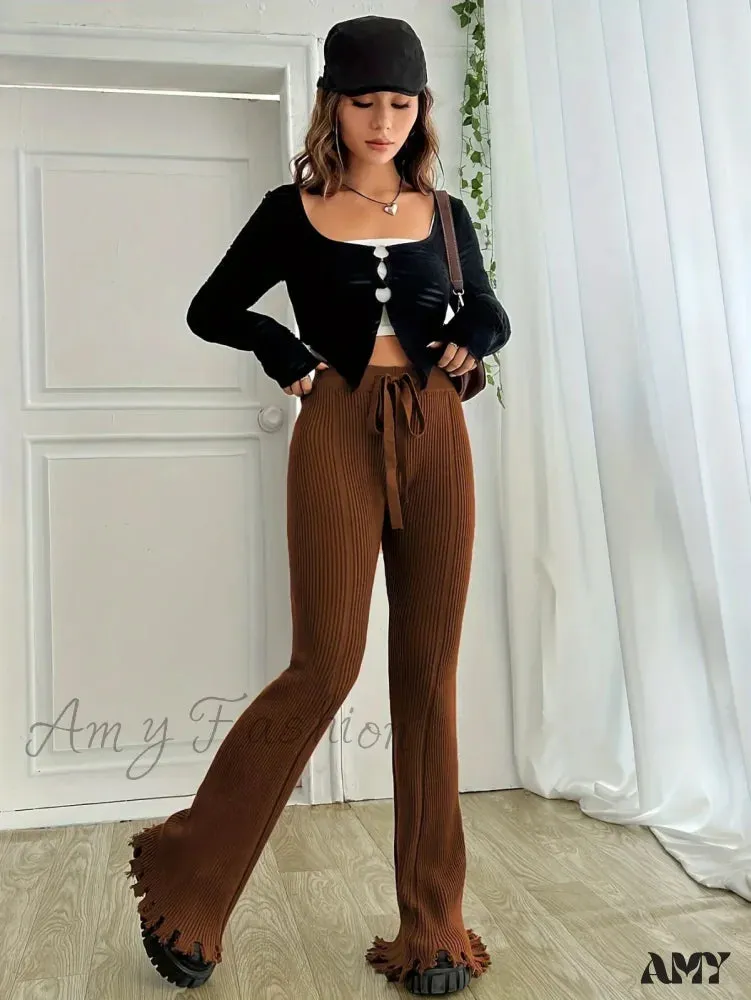 Ribbed Casual Forbidden Knit Women's Everyday Pants