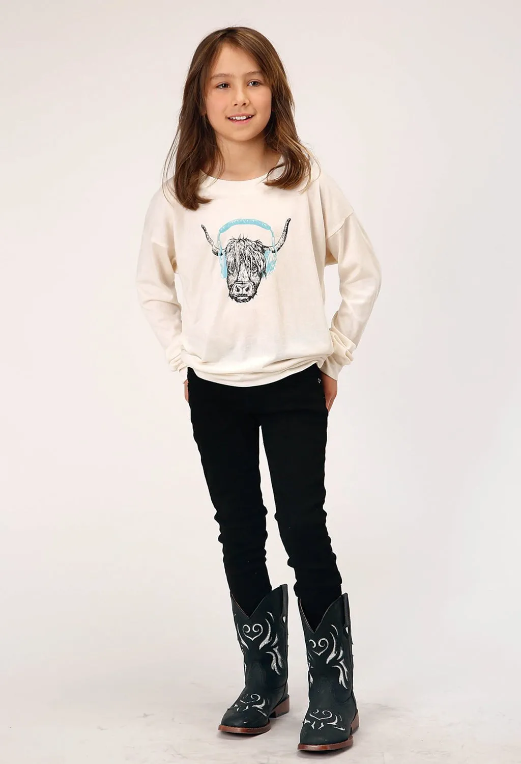 Roper Girls DJ Cow White Poly/Rayon Sweatshirt