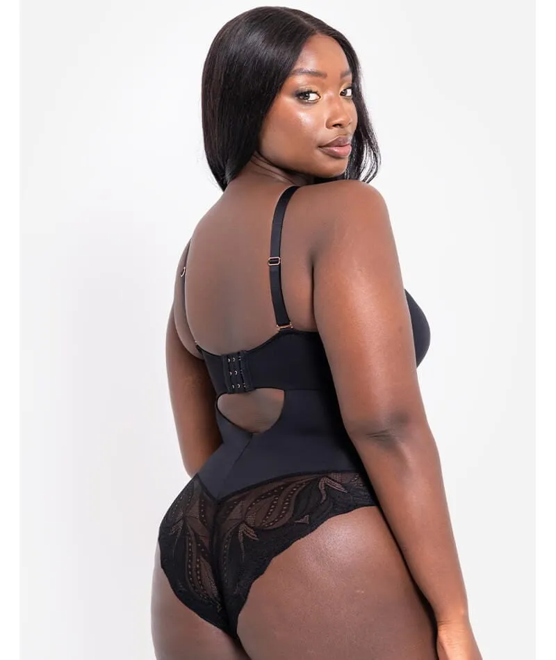 Scantilly Indulgence Stretch Lace Bodysuit - Black/Latte