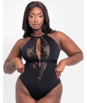 Scantilly Indulgence Stretch Lace Bodysuit - Black/Latte