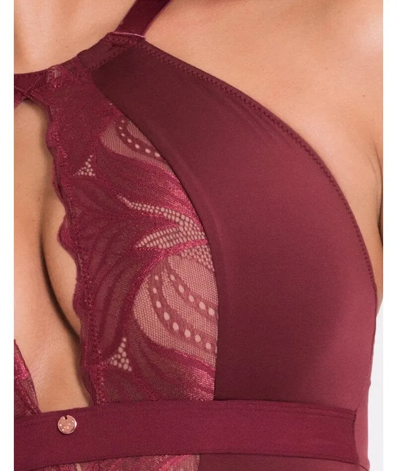 Scantilly Indulgence Stretch Lace Bodysuit - Oxblood Red