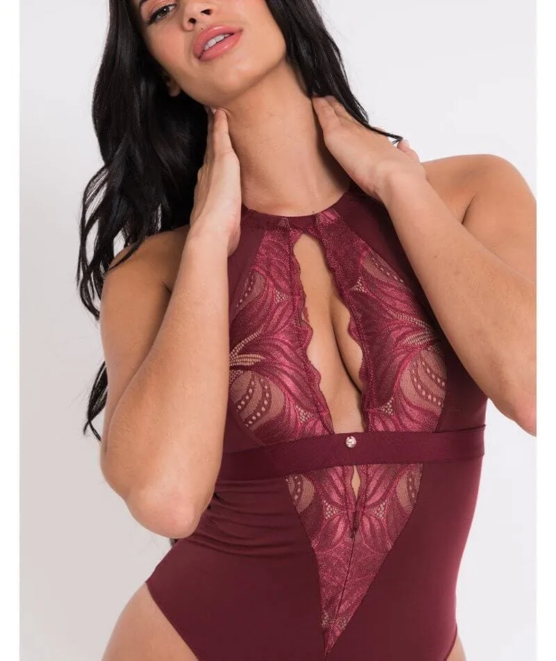 Scantilly Indulgence Stretch Lace Bodysuit - Oxblood Red