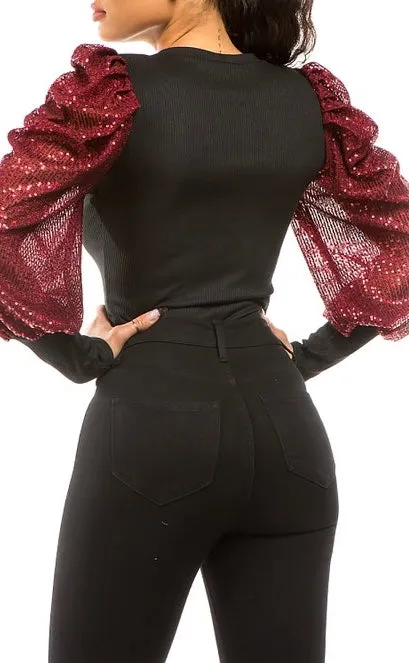 Sequin Bubble Sleeve BodySuit