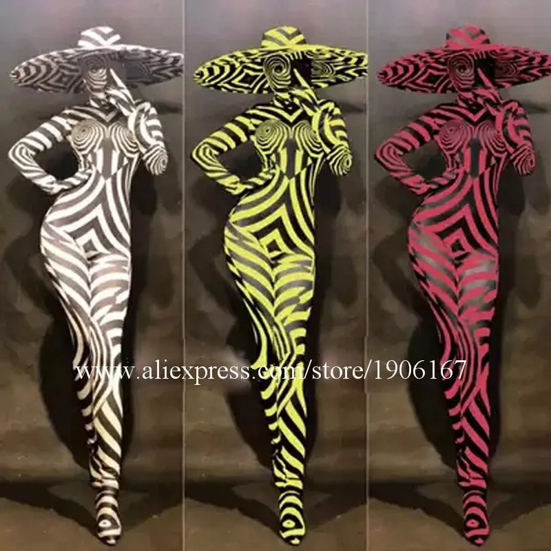 Sexy Lady Ballroom Dance Costumes DJ Stage Bodysuit Zebra Jumpsuit Party Outfits Clothes Printed Gogo Singer Performance Dress