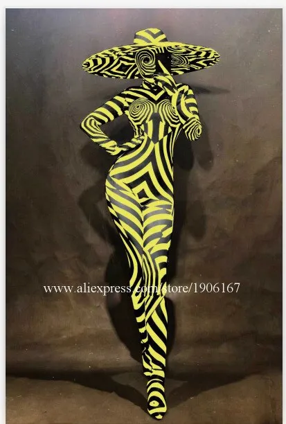 Sexy Lady Ballroom Dance Costumes DJ Stage Bodysuit Zebra Jumpsuit Party Outfits Clothes Printed Gogo Singer Performance Dress