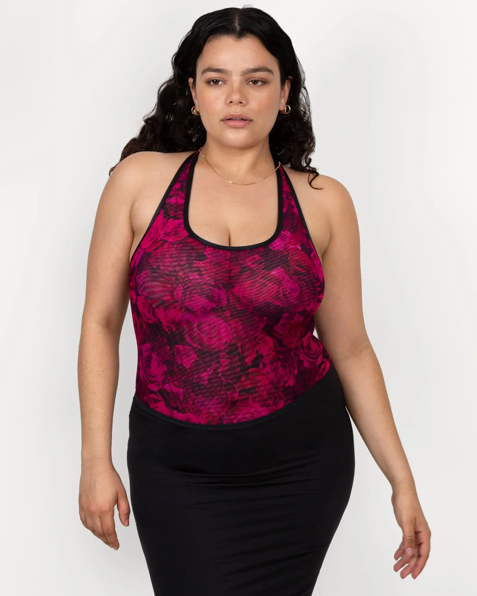 Sheer Mesh Bodysuit - Dramatic Roses