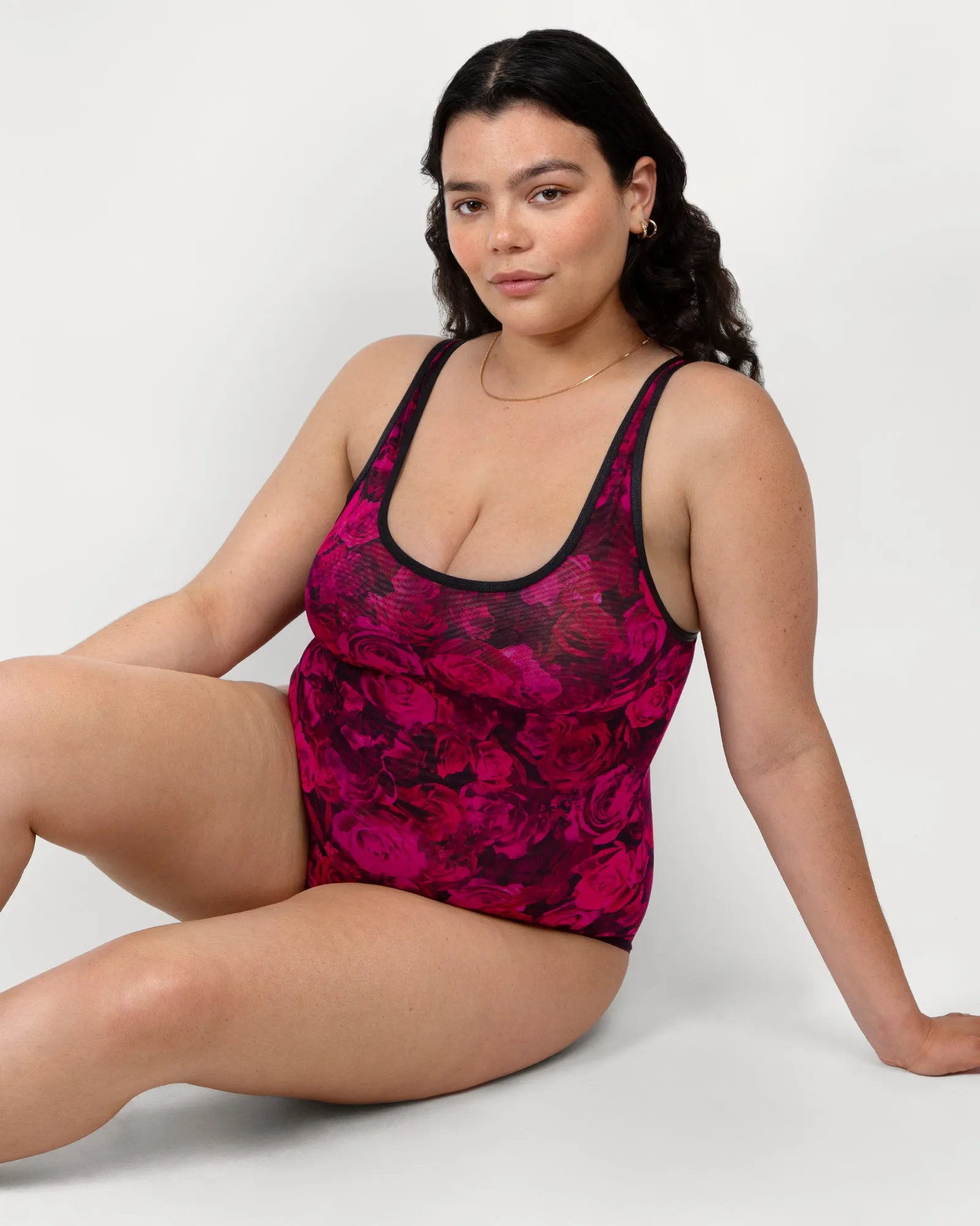 Sheer Mesh Bodysuit - Dramatic Roses