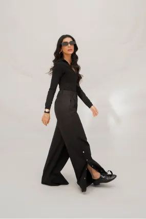 Side Snap Wide Leg Black