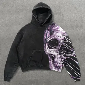 Skull Split Print Long Sleeve Hoodies