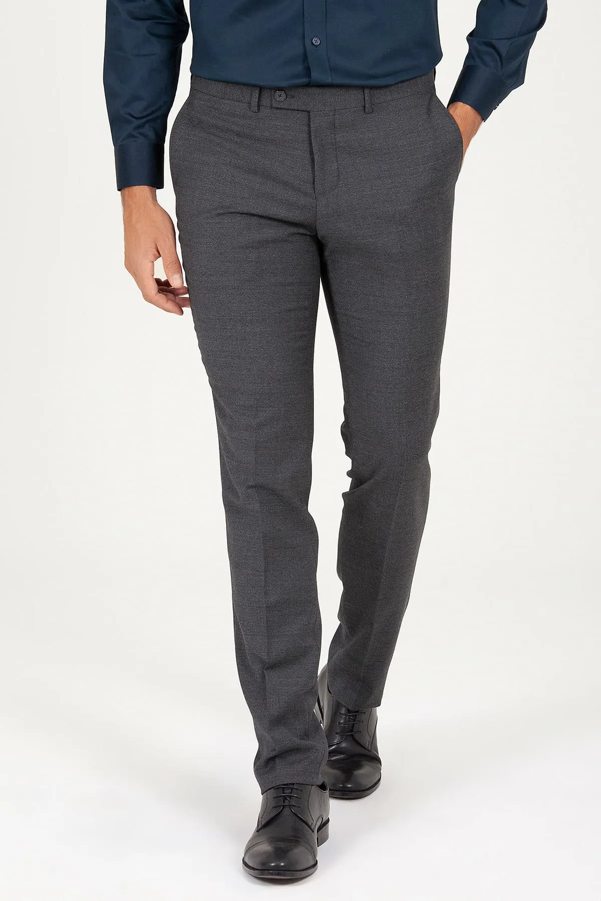 Slim Fit Side Pocket Low Waist Wool Gray Dress Pants