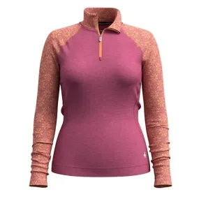 Smartwool Women's Classic Thermal Merino Base Layer 1/4 Zip GARDEN PINK DIGI SNOW