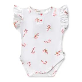 Snuggle Hunny SS Bodysuit w/ Frill - Candy Cane