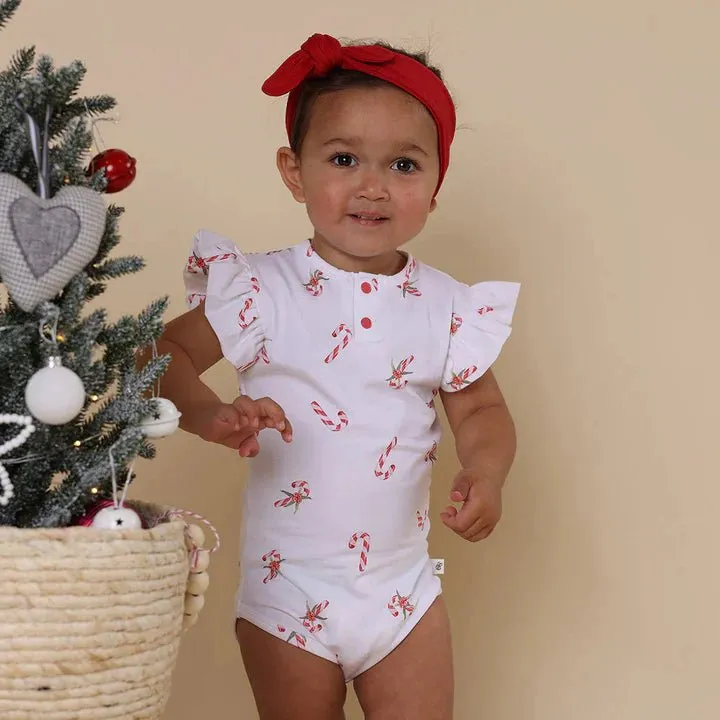 Snuggle Hunny SS Bodysuit w/ Frill - Candy Cane