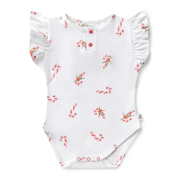 Snuggle Hunny SS Bodysuit w/ Frill - Candy Cane