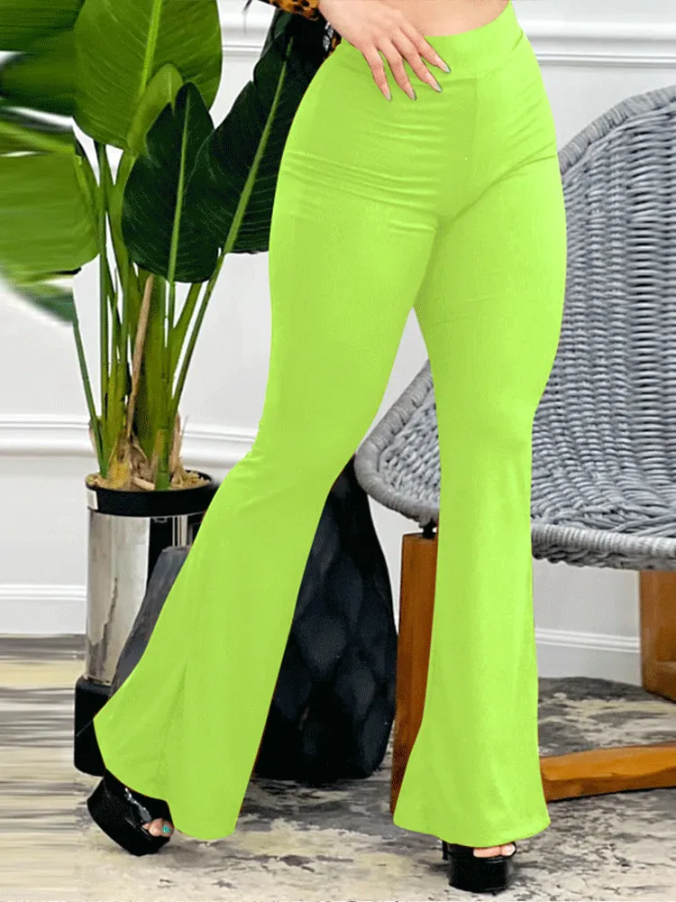 Solid High Waist Flared Pants