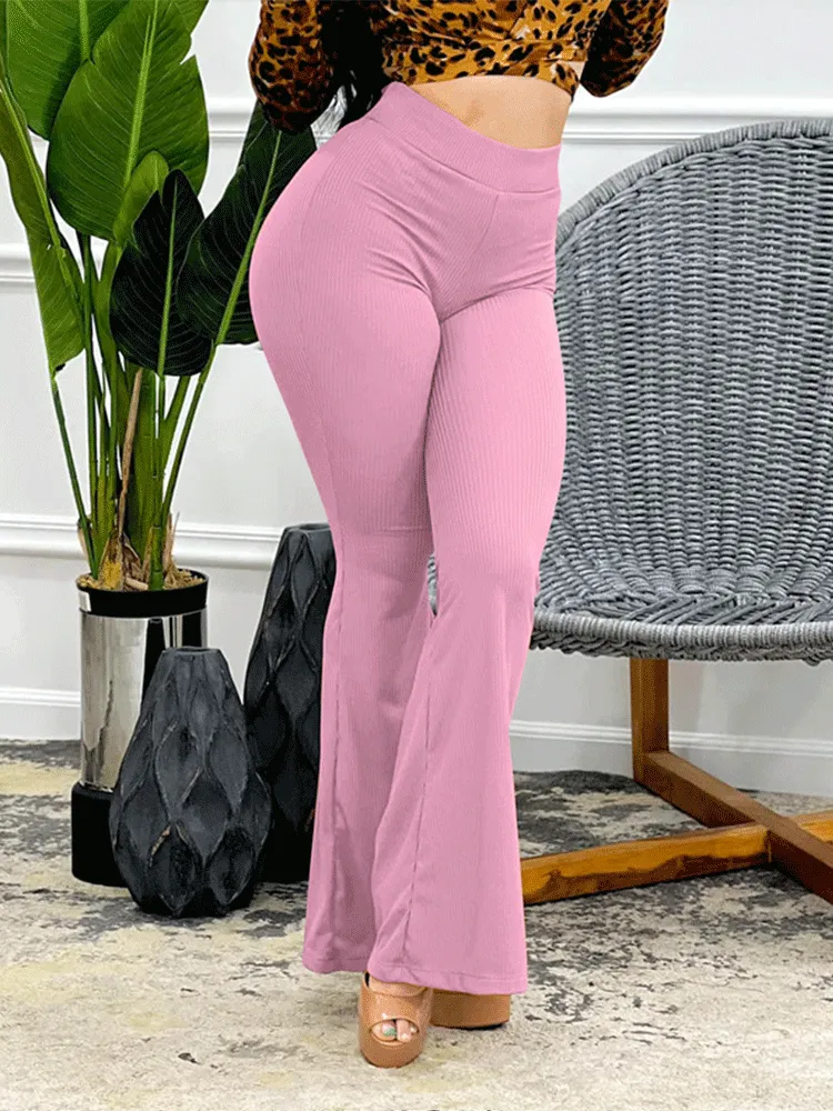 Solid High Waist Flared Pants