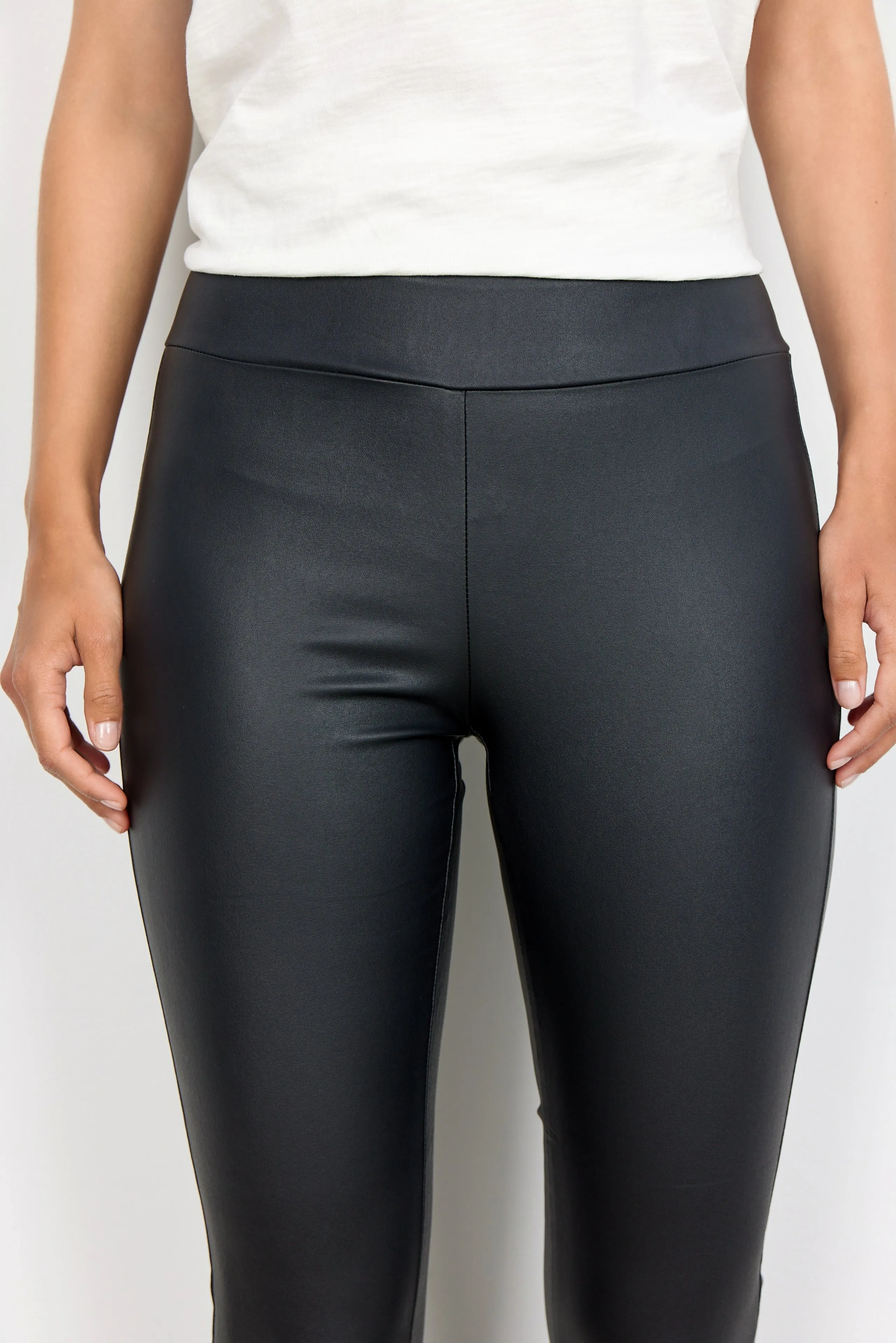 Soya Concept Black Faux Leather Elastic Waist Pant