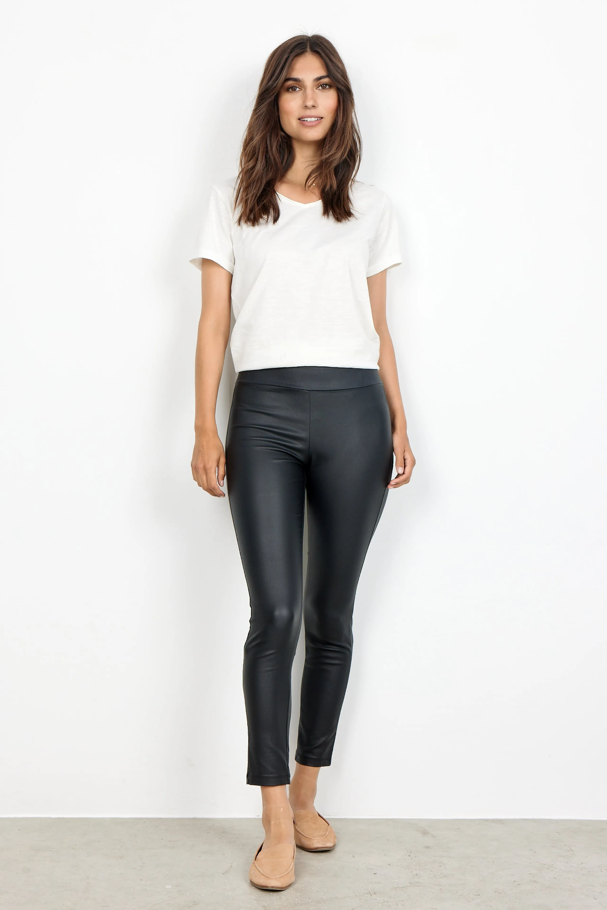 Soya Concept Black Faux Leather Elastic Waist Pant