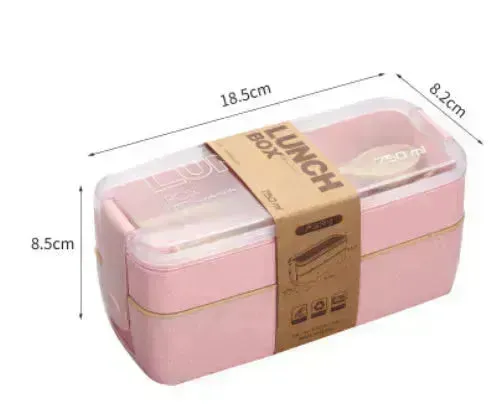 Square Double 2-layer Wheat Straw Fiber Plastic Lunch Box for Kindergartens Preschool  Lunch Box for Kids