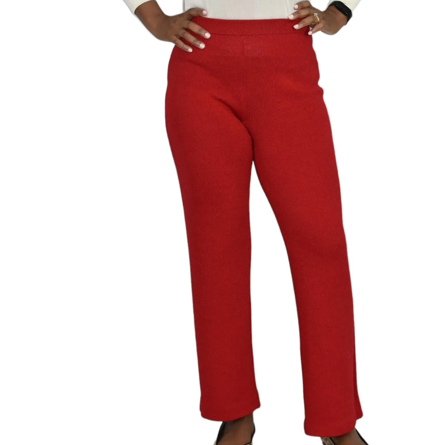 St John Collection Santana Knit Red Pants Trousers Elastic Waistband Vintage Marie Gray Size 0