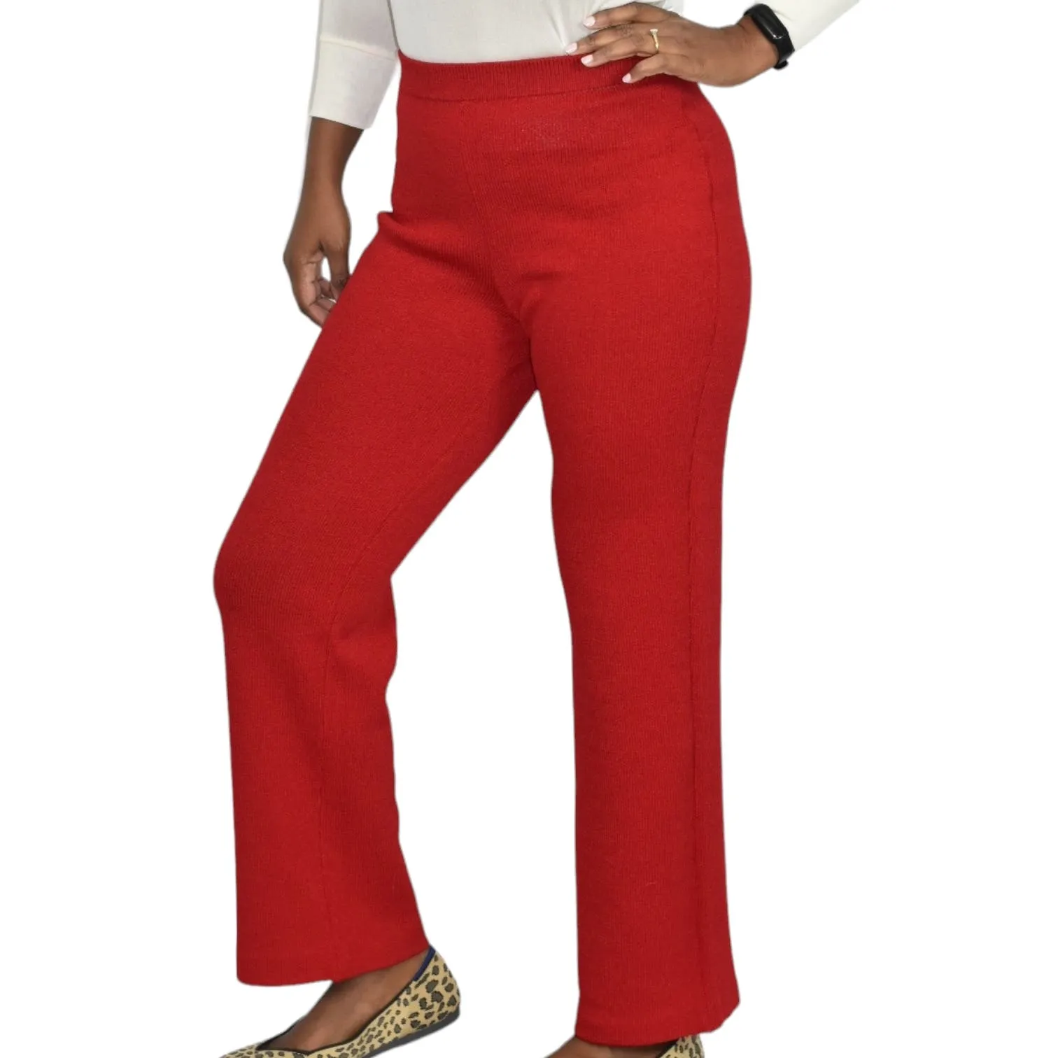 St John Collection Santana Knit Red Pants Trousers Elastic Waistband Vintage Marie Gray Size 0