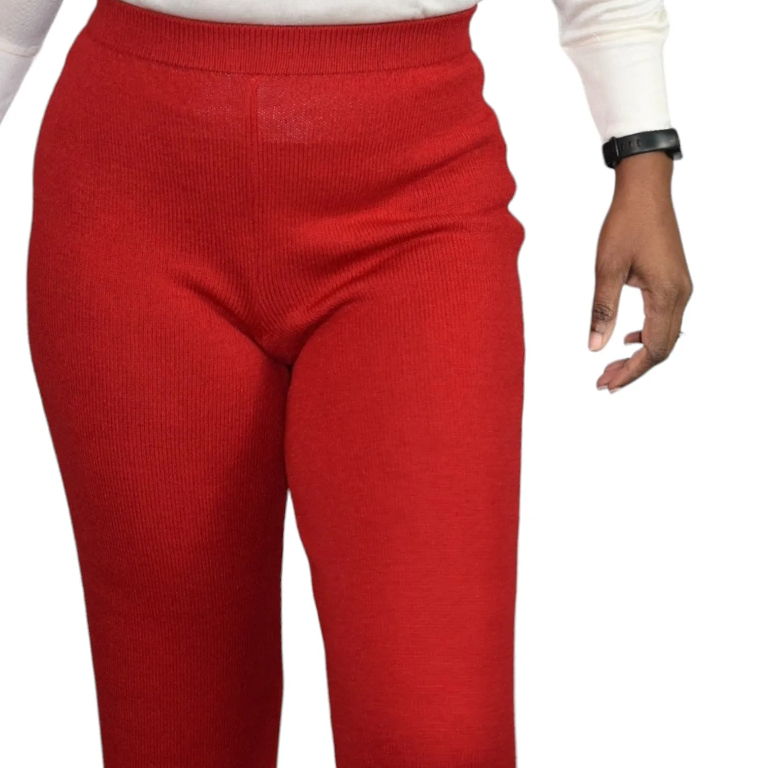 St John Collection Santana Knit Red Pants Trousers Elastic Waistband Vintage Marie Gray Size 0