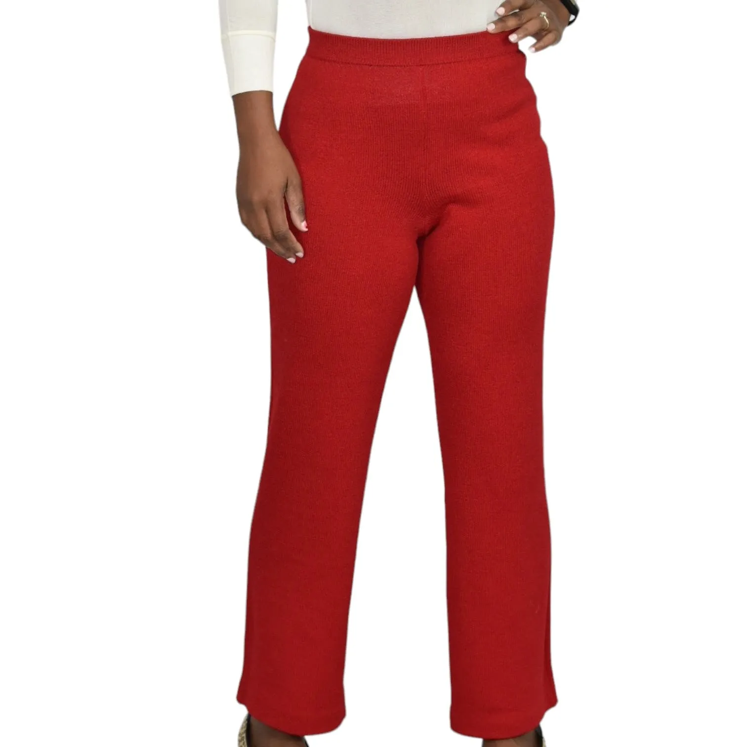 St John Collection Santana Knit Red Pants Trousers Elastic Waistband Vintage Marie Gray Size 0