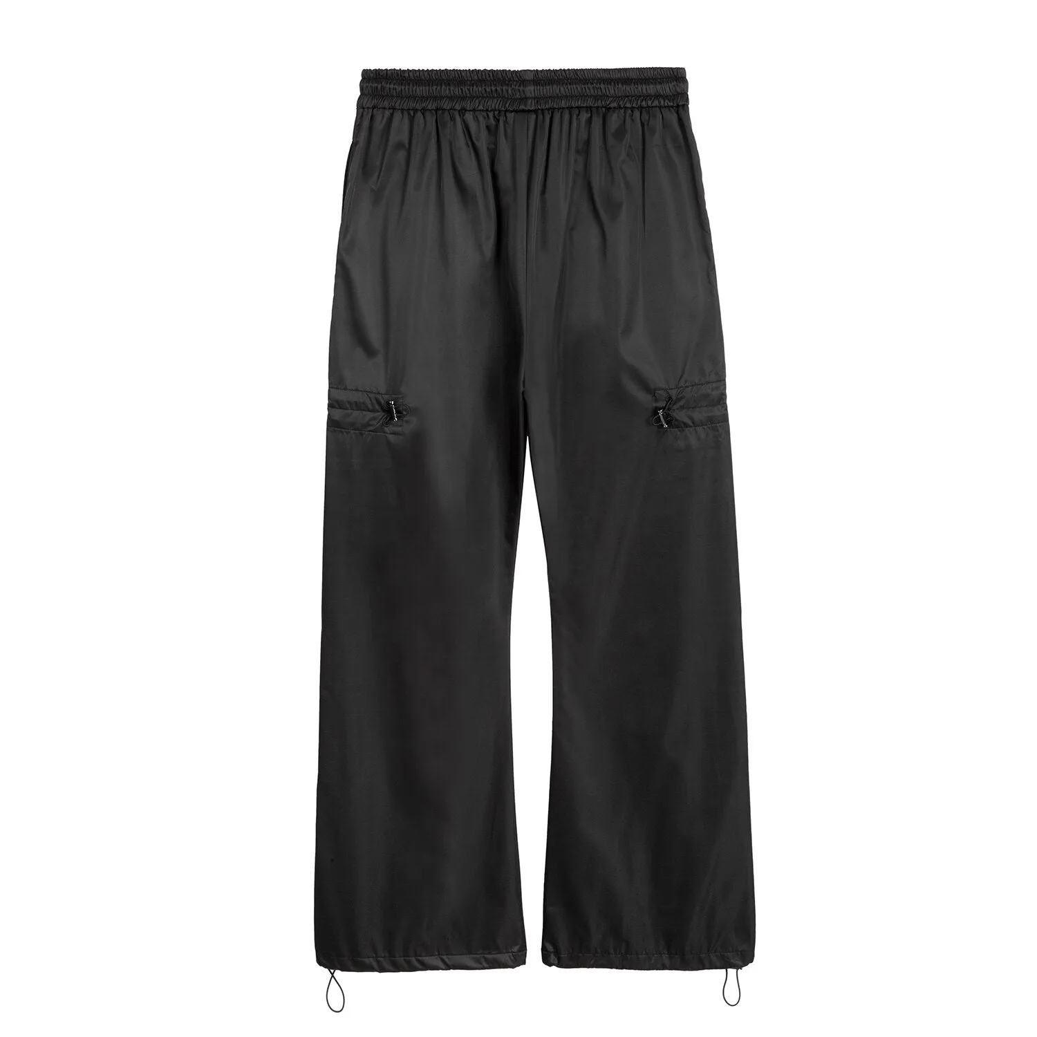 Straight leg flare pants with elastic waist and side shirring