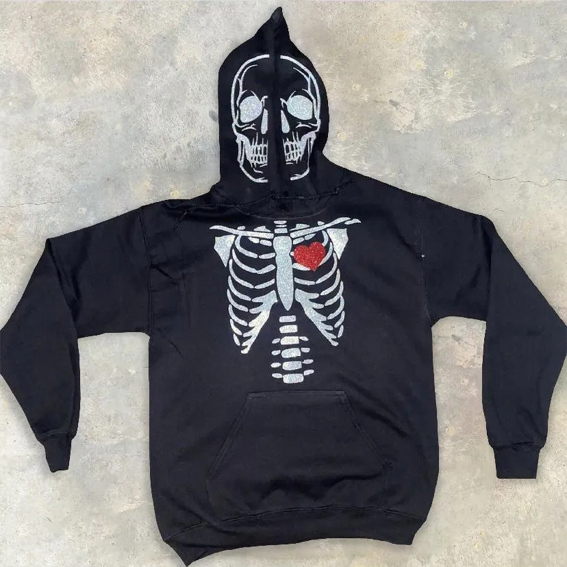 Street style personalized skull print hoodie