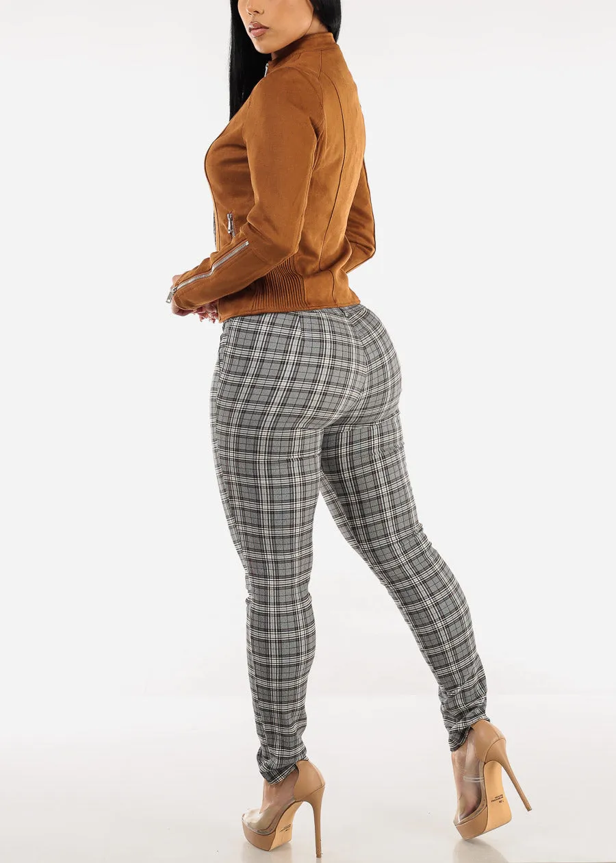 Super High Waist Plaid Skinny Pants