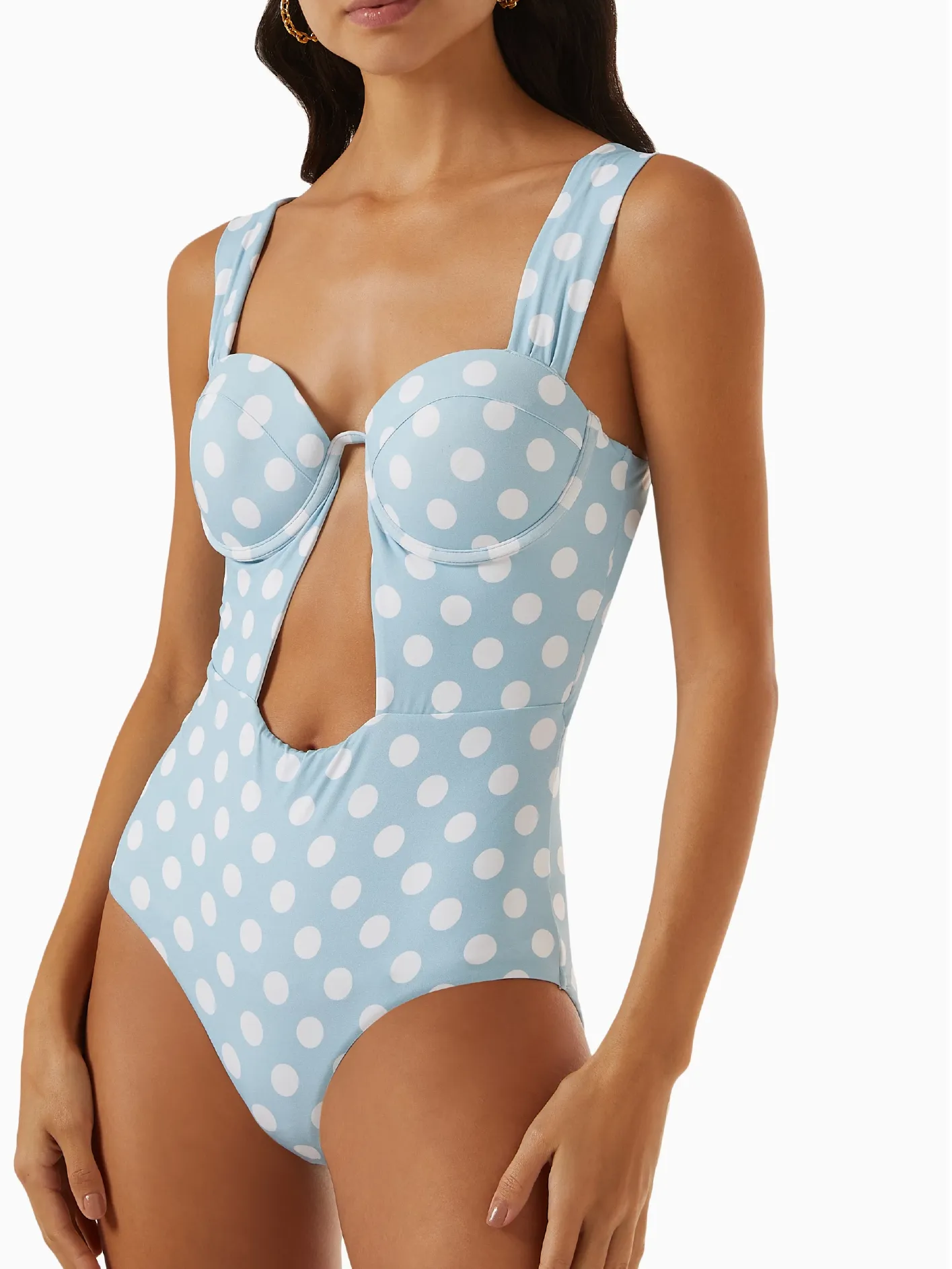 The Bustier Bodysuit - Powder Blue Bold Polka Dots