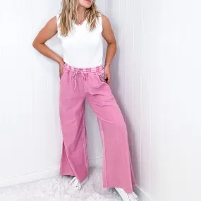 Upside Down Mineral Washed and Terry Pull On Palazzo Pants in 2 Colors