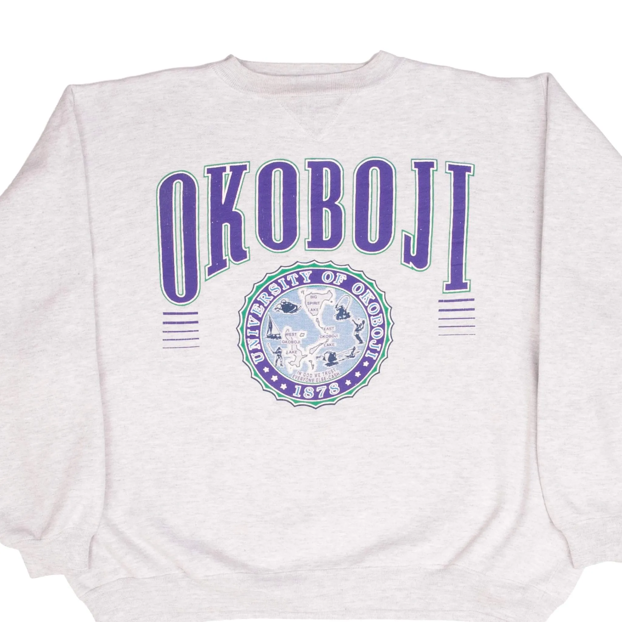 VINTAGE UNIVERSITY OF OKOBOJI 1990S SWEATSHIRT SIZE XL