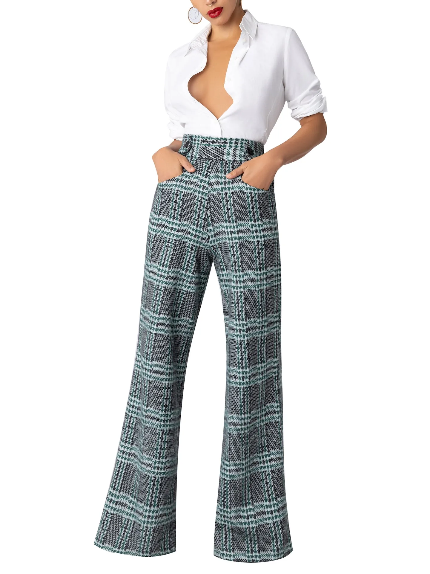 “Wales” Green Brushed Plaid Pants