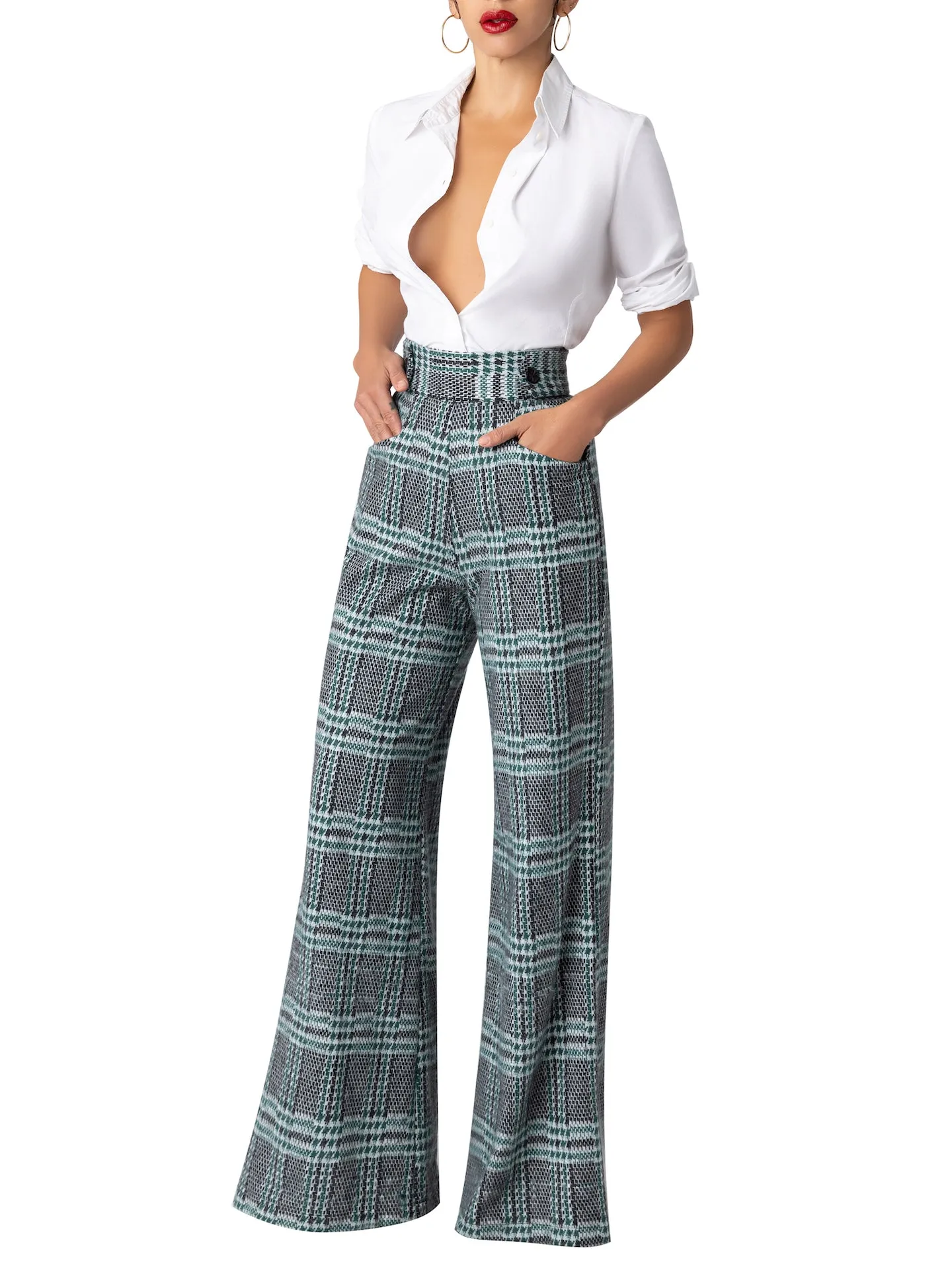 “Wales” Green Brushed Plaid Pants