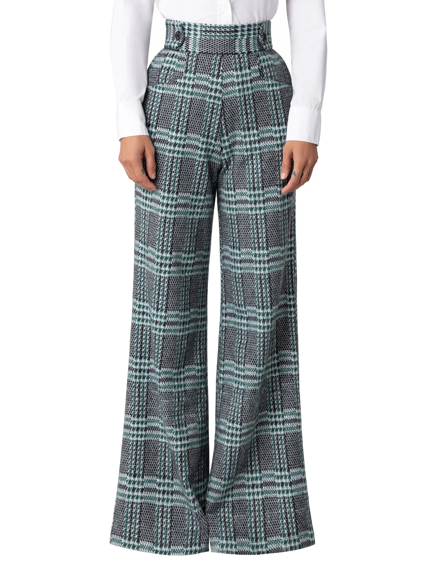 “Wales” Green Brushed Plaid Pants