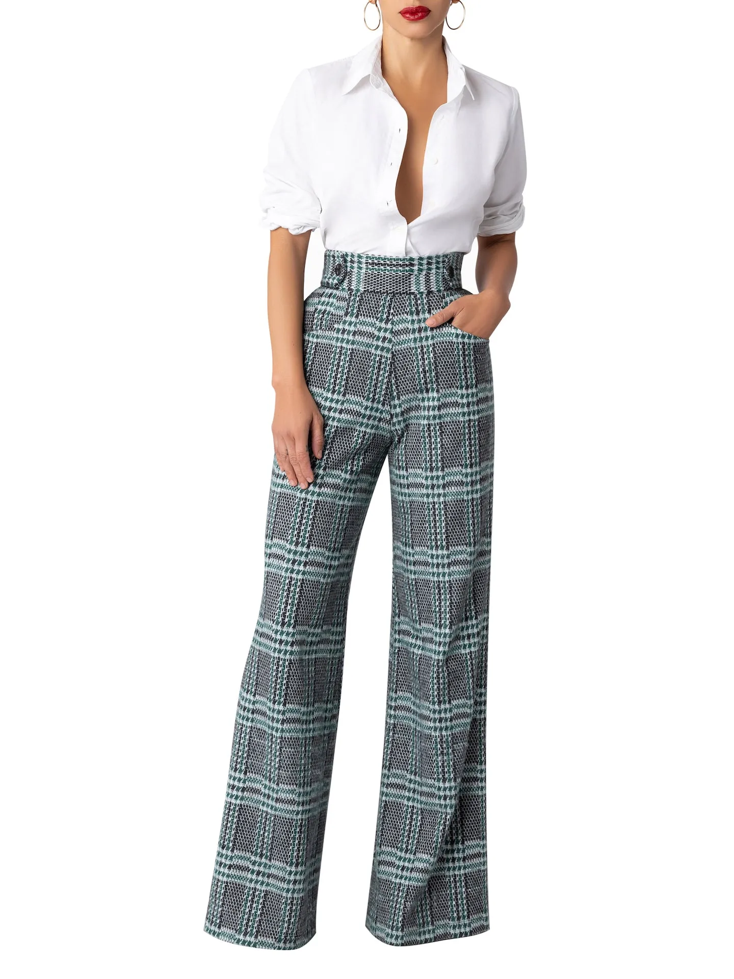 “Wales” Green Brushed Plaid Pants