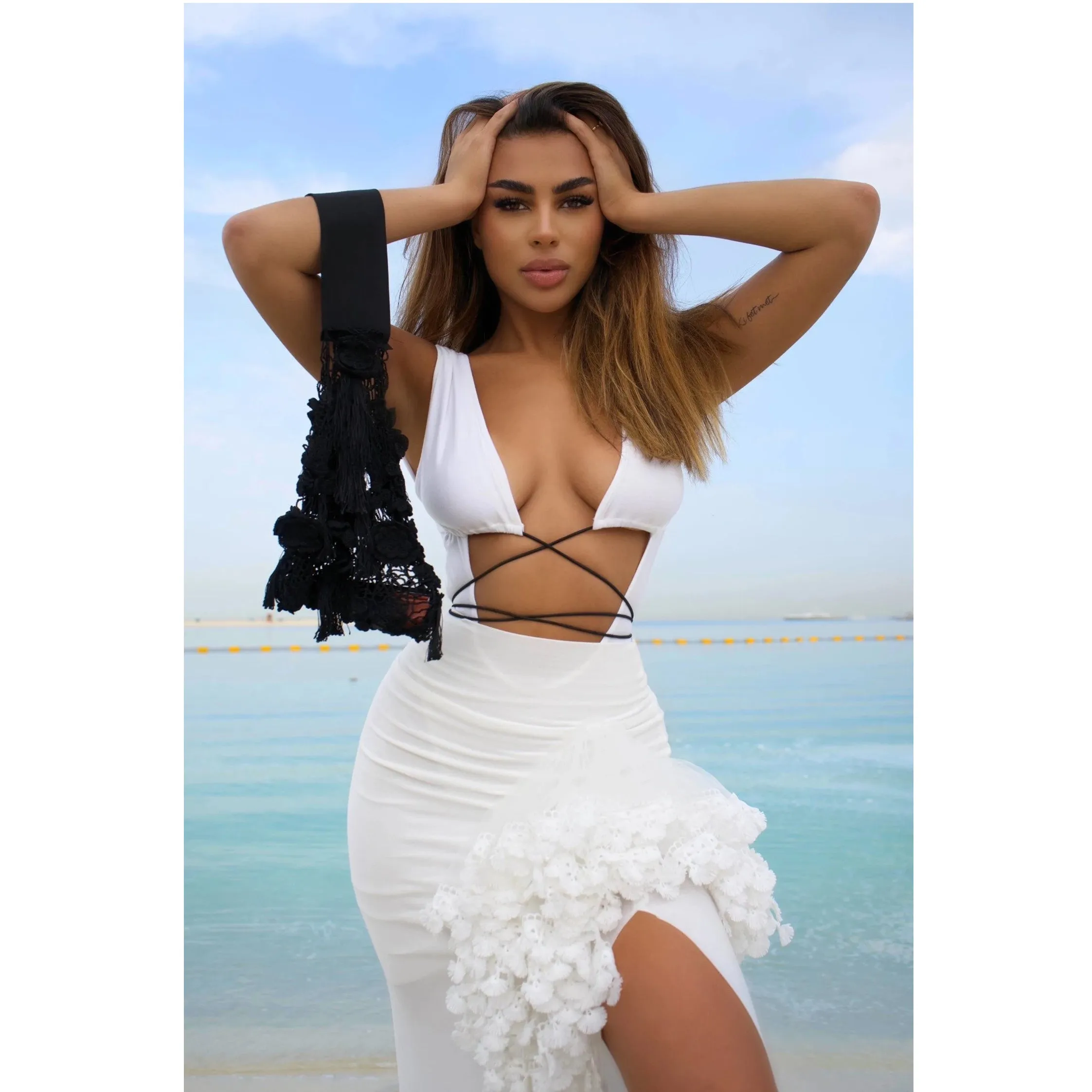 White Modal Soft Jersey Criss Cross Bodysuit