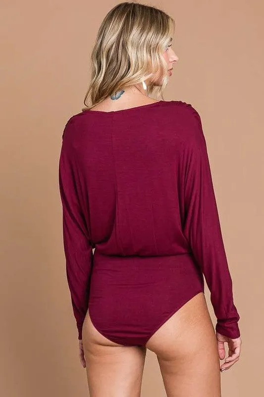 Wine Plus Surplice Dorman Sleeve Bodysuit