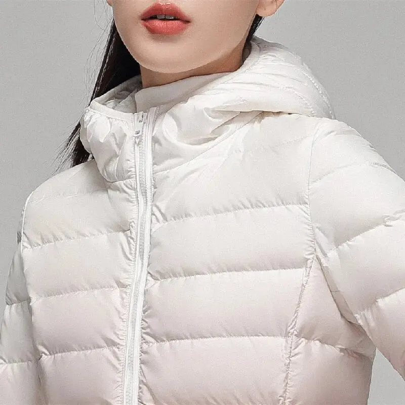 Women Luxury Designer Gradient Down Coats New Fashion Hooded Slim Fit Ultra Lightweight Keep Warm Jackets