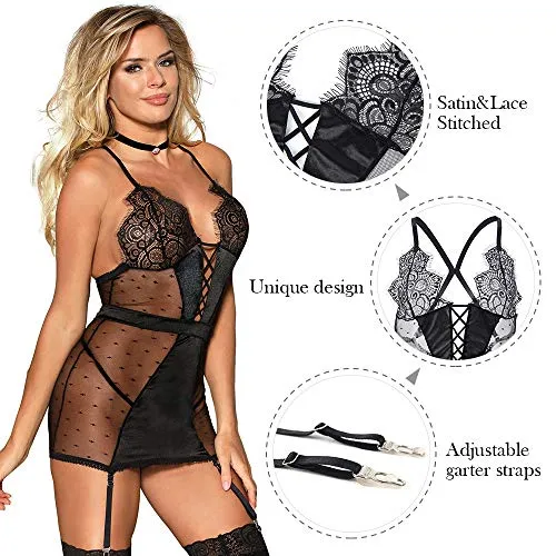 Women's Garter Lace Plus Size Lingerie Set