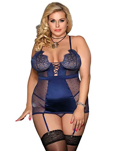 Women's Garter Lace Plus Size Lingerie Set