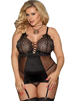 Women's Garter Lace Plus Size Lingerie Set