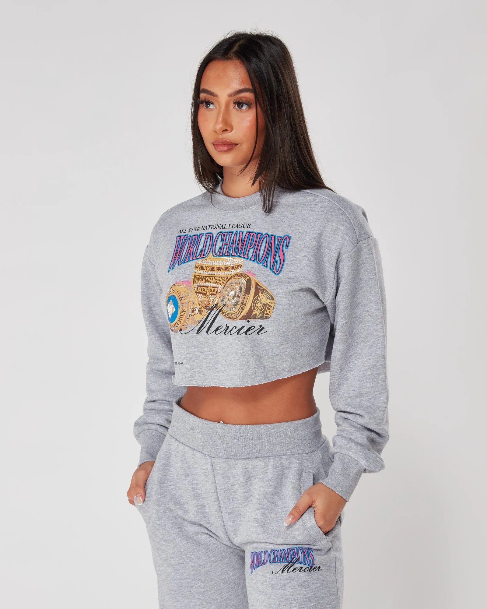 Womens Grey Marl Champions Crop Crewneck