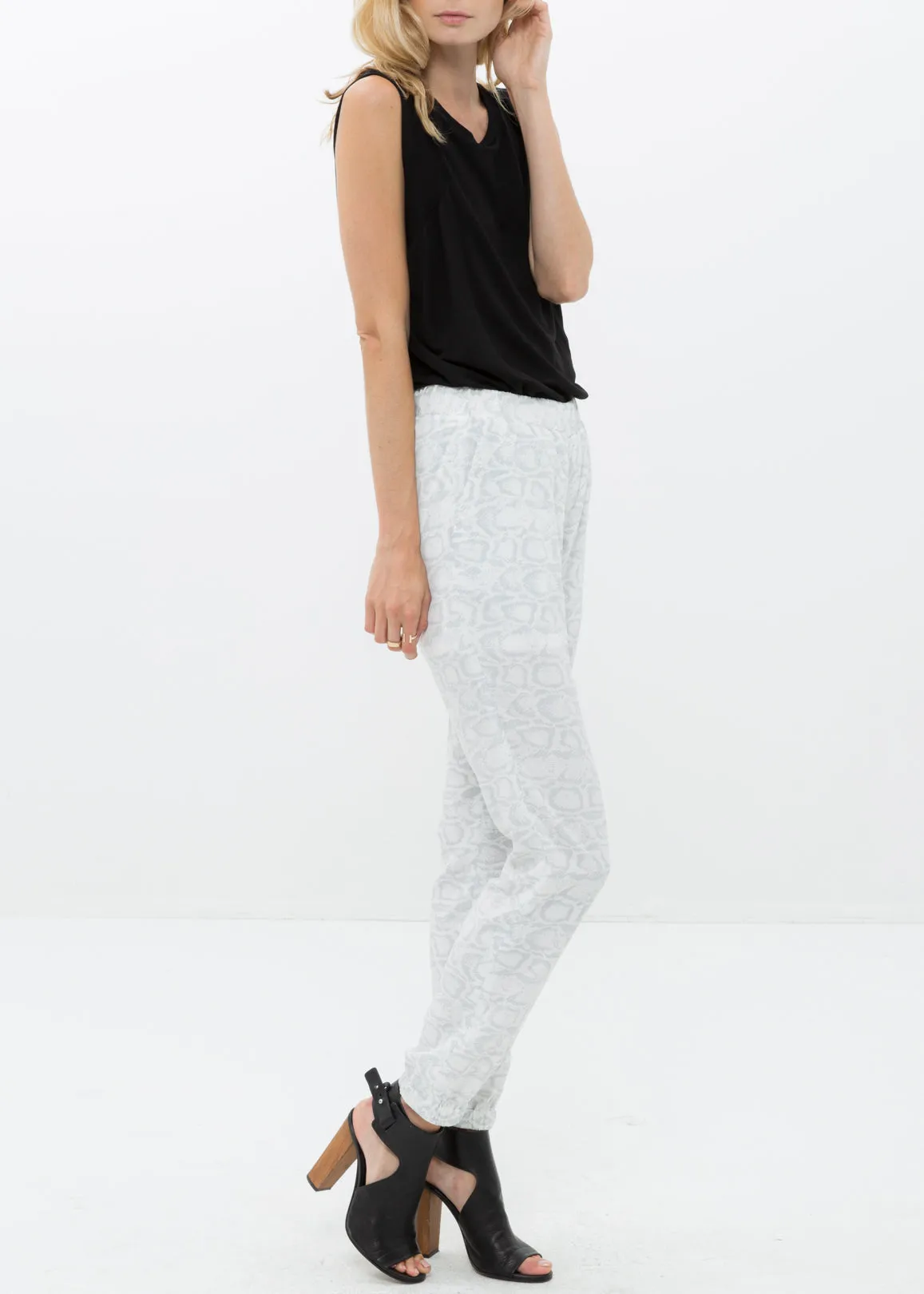 Women's High Waist Printed Pants In Ivory Silver by Shop at Konus