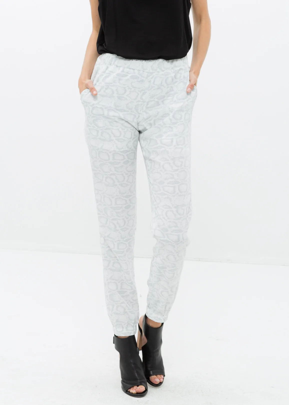 Women's High Waist Printed Pants In Ivory Silver by Shop at Konus