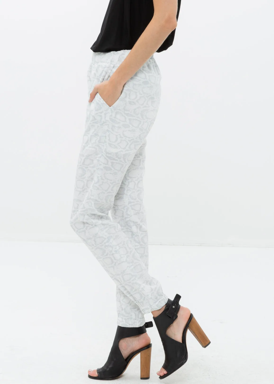 Women's High Waist Printed Pants In Ivory Silver by Shop at Konus