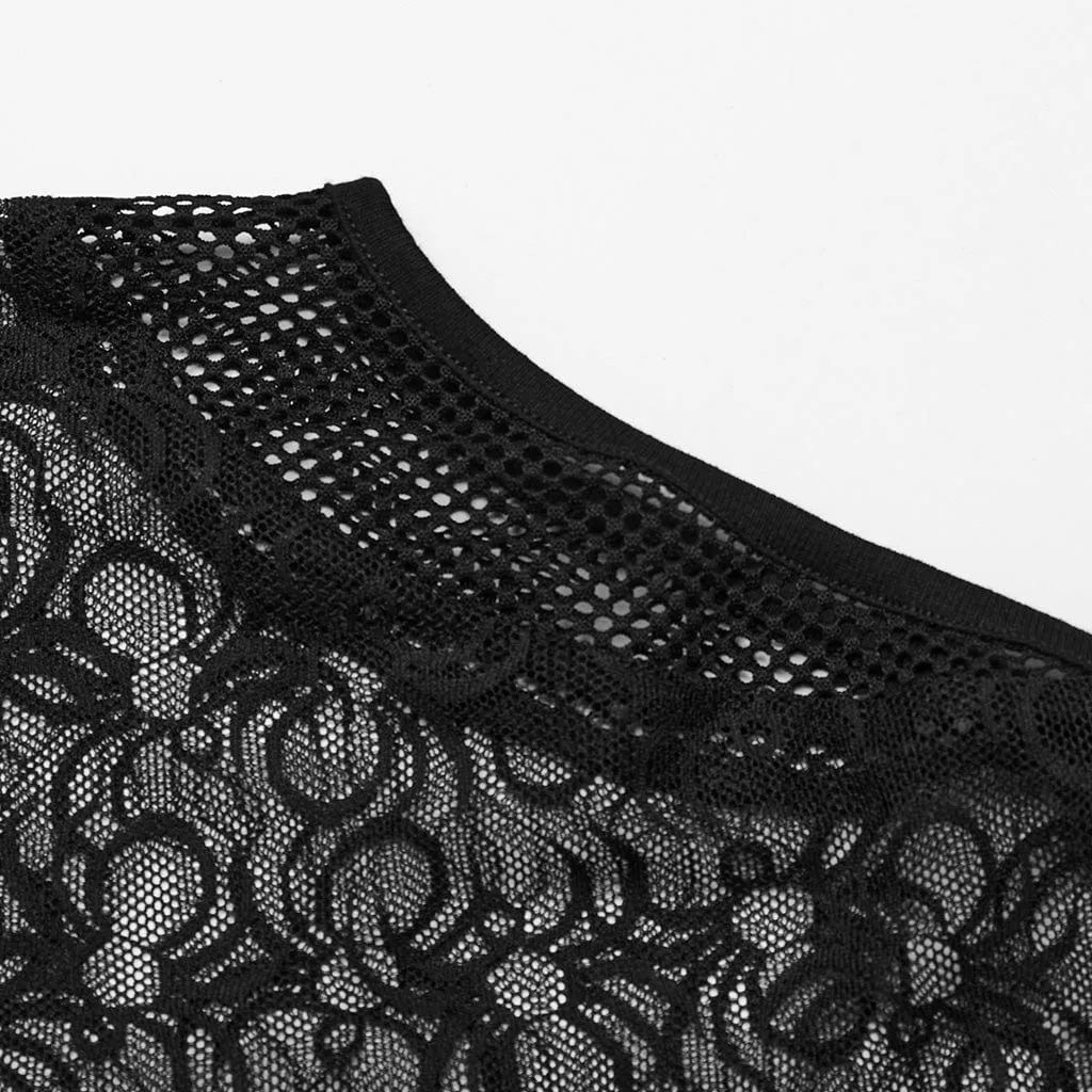 Women's Punk Lace Mesh Sheer Bodysuit