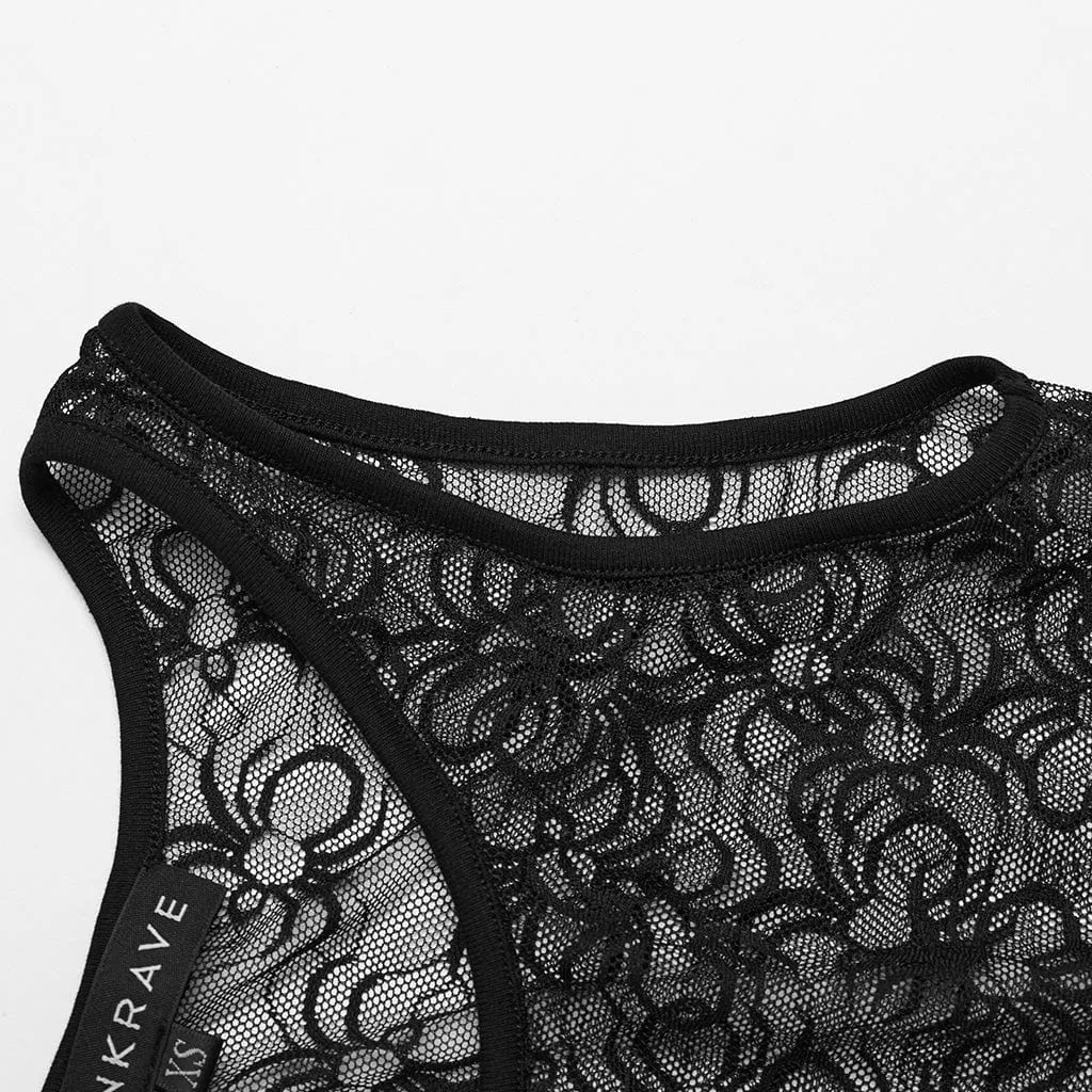 Women's Punk Lace Mesh Sheer Bodysuit